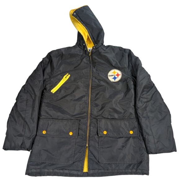 VTG Stahl Urban NFL Pittsburgh Steelers Hooded Jacket Black Yellow Men's L - Picture 1 of 12